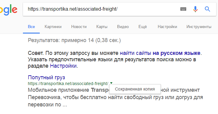Опрацювання сніпетів сайту transportica.com у серпі 1